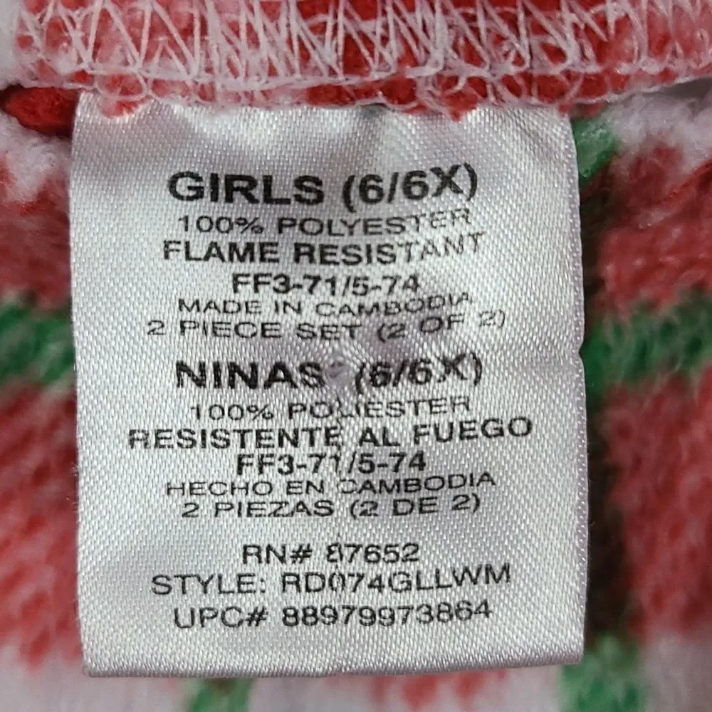 Rudolph Girls Holiday Pajamas 2pc Red Plaid Fleece Sleep Set Festive 6/6X PJs